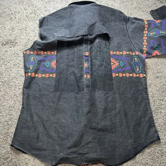 Wrangler Aztec Amarillo Brushpopper  Multicolor Black Vintage Shirt XL - Picture 7 of 8